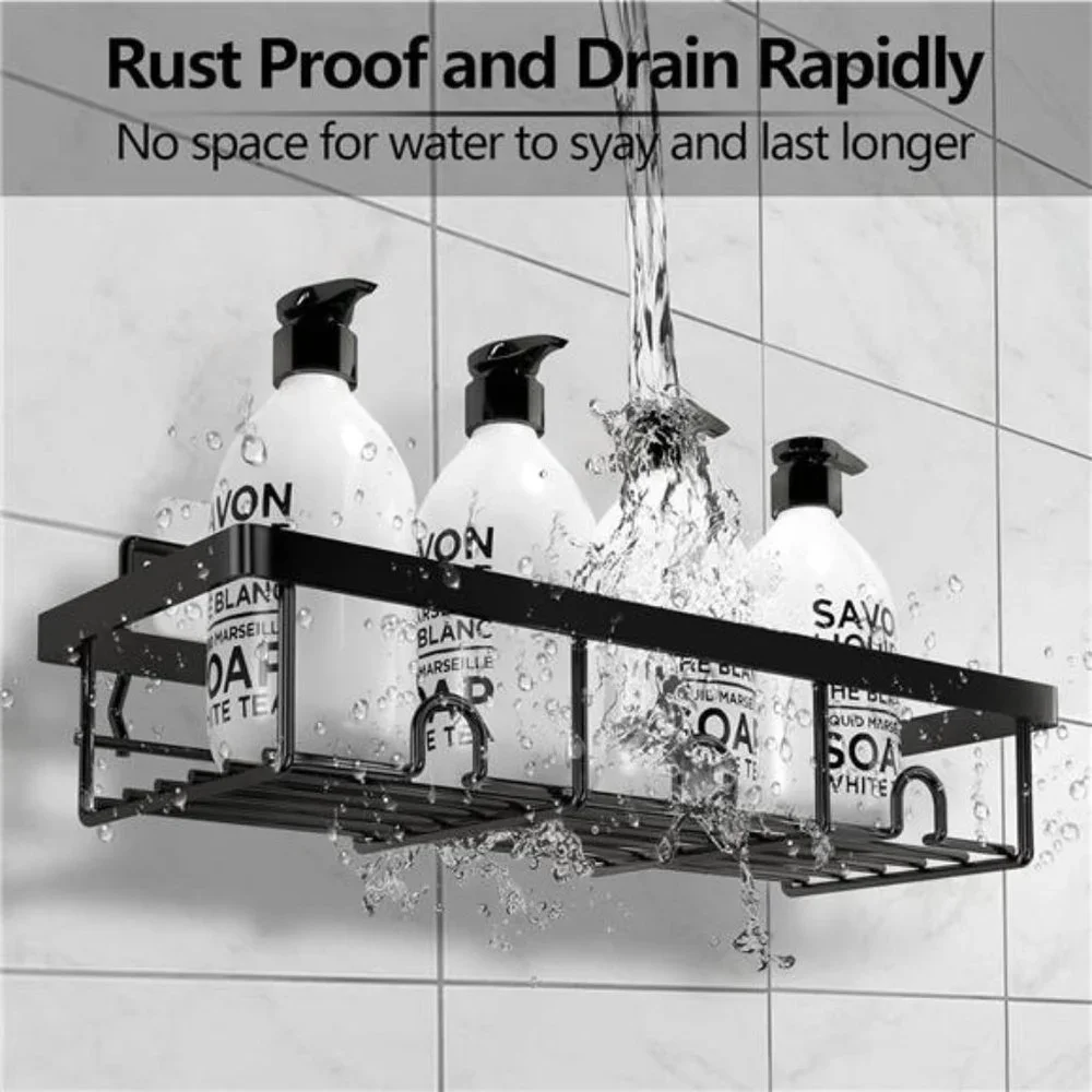 4 Pack Shower Caddy Organizer, Stainless Steel Shower Shelf with Hooks, Adhesive